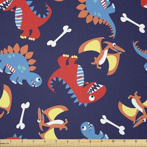 Ambesonne Tyrannosaurus Fabric by The Yard, Video Games Style Digital Featured Wild Dinos Boys Concept, Stretch Knit Fabric for Clothing Sewing and Arts Crafts, 1 Yard, Magenta in Kuwait
