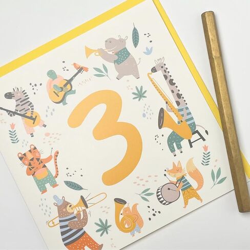 Old English Co. Colourful First Birthday Card for Boys and Girls - Musical Animals Happy 1st Birthday Card for Toddler Baby - Age 1 - Fun Cute Birthday Card for Him or Her | Blank Inside in Kuwait