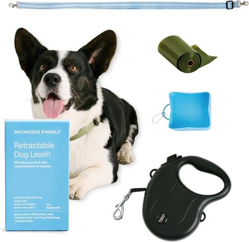Long Retractable Dog Leash for Large Dogs - Heavy Duty, No Tangle, One-Handed Break, Pause, Lock - Reflective Pet Lead with Shoulder Strap, Foldable Bowl, Poop Bag - 16.4 Ft, Large, Blue and Black in Saudi Arabia