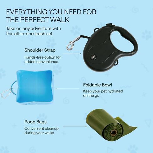 Long Retractable Dog Leash for Large Dogs - Heavy Duty, No Tangle, One-Handed Break, Pause, Lock - Reflective Pet Lead with Shoulder Strap, Foldable Bowl, Poop Bag - 16.4 Ft, Large, Blue and Black in Saudi Arabia