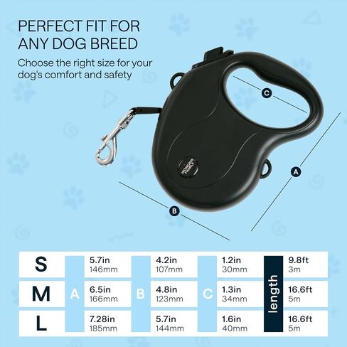 Long Retractable Dog Leash for Large Dogs - Heavy Duty, No Tangle, One-Handed Break, Pause, Lock - Reflective Pet Lead with Shoulder Strap, Foldable Bowl, Poop Bag - 16.4 Ft, Large, Blue and Black in Saudi Arabia