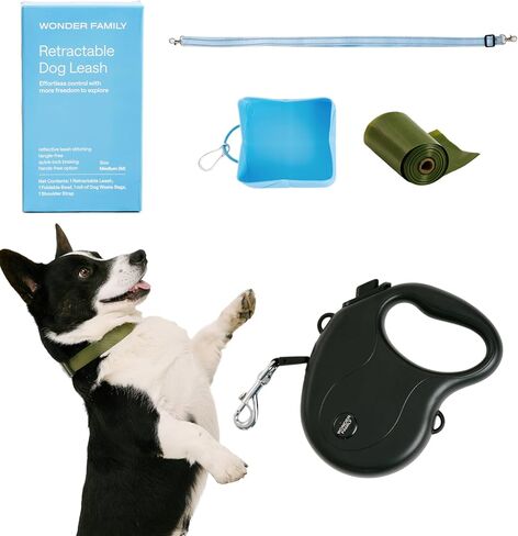 Long Retractable Dog Leash for Large Dogs - Heavy Duty, No Tangle, One-Handed Break, Pause, Lock - Reflective Pet Lead with Shoulder Strap, Foldable Bowl, Poop Bag - 16.4 Ft, Large, Blue and Black in Saudi Arabia