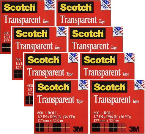 Scotch Transparent Tape, Narrow Width, Engineered for Office and Home Use, 1/2 x 1296 Inches, 2 Rolls (600H2), 4 Pack in Saudi Arabia
