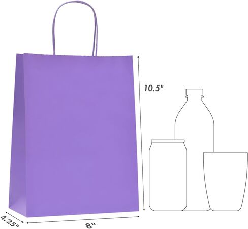 Nexmint Purple Gift Bag 8"x10.5": 24 Pack Bulk Medium Kraft Paper Bags with Handle. Great for Halloween, Birthday, Holiday Party, Autumn Festivities, Favors, Goodie, Candies, Shopping, Business, Retail in Saudi Arabia