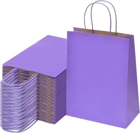 Nexmint Purple Gift Bag 8"x10.5": 24 Pack Bulk Medium Kraft Paper Bags with Handle. Great for Halloween, Birthday, Holiday Party, Autumn Festivities, Favors, Goodie, Candies, Shopping, Business, Retail in Saudi Arabia