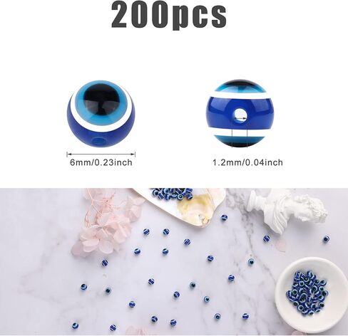 SAVITA 200pcs Blue Evil Eye Beads Eyeball Spacer Beads Handmade Resin Beads Charms for DIY Bracelets Necklace Jewelry Making (6mm/0.23inch) in Saudi Arabia