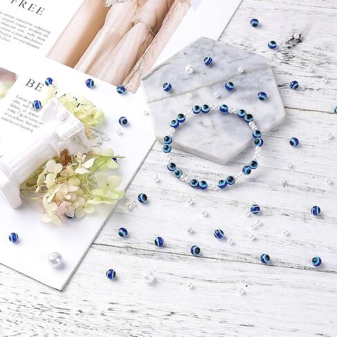 SAVITA 200pcs Blue Evil Eye Beads Eyeball Spacer Beads Handmade Resin Beads Charms for DIY Bracelets Necklace Jewelry Making (6mm/0.23inch) in Saudi Arabia