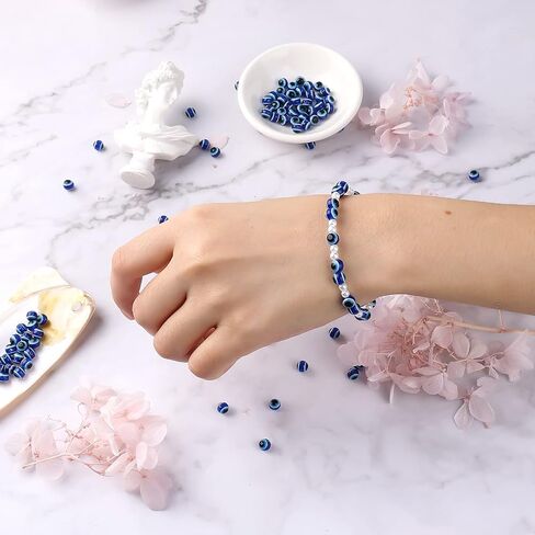 SAVITA 200pcs Blue Evil Eye Beads Eyeball Spacer Beads Handmade Resin Beads Charms for DIY Bracelets Necklace Jewelry Making (6mm/0.23inch) in Saudi Arabia