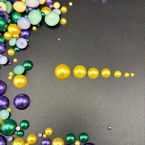 1450PCS Flat Back Pearls for Crafting, 3-14mm Half Round Loose Pearls Gems Beads for Jewlery, Shoes, Cup, Wedding, Decor Hair, Nail Art Decoration, Yellow/Green/Purple Color in Saudi Arabia