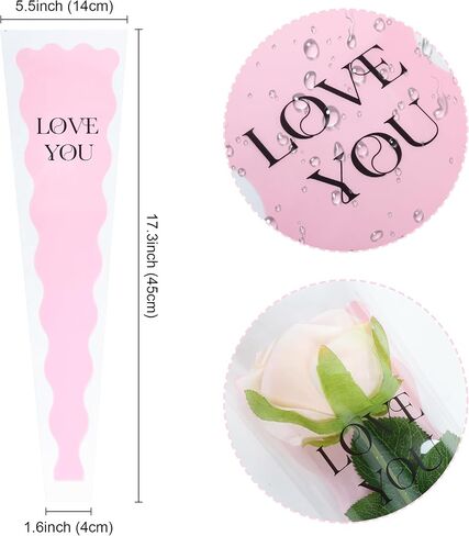 Hmxpls 50 Pcs Single Rose Sleeve Flower Sleeves Bouquet Bags Wrapping Bags Packaging Bags for Mother's Day Graduation Wedding Birthday Valentine's Day Party (White) in Kuwait