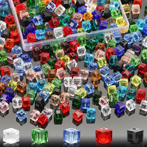 200 Pcs 4mm Cube Crystal Glass Beads for Jewelry Making, Square Crystal Beads with Box, Crystal Spacer Beads for DIY Craft Bracelets Charms Wind Chimes (Multicolor) in Saudi Arabia