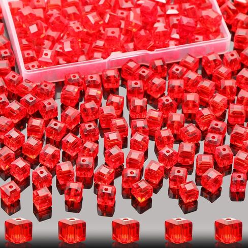 200 Pcs 4mm Cube Crystal Glass Beads for Jewelry Making, Square Crystal Beads with Box, Crystal Spacer Beads for DIY Craft Bracelets Charms Wind Chimes (Multicolor) in Saudi Arabia