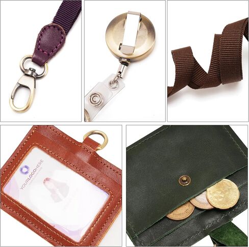 Wonderpool Leather Horizontal Badge Holder with Detachable Neck Lanyard and Retractable Badge Reel Clip, Card Slots Case ID Card Holder for ID Badges Card and Driver Licence (Black) in Saudi Arabia