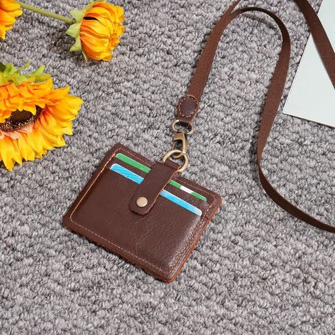 Wonderpool Leather Horizontal Badge Holder with Detachable Neck Lanyard and Retractable Badge Reel Clip, Card Slots Case ID Card Holder for ID Badges Card and Driver Licence (Black) in Saudi Arabia