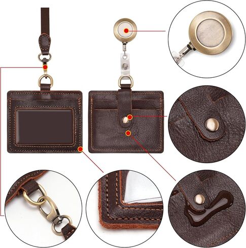 Wonderpool Leather Horizontal Badge Holder with Detachable Neck Lanyard and Retractable Badge Reel Clip, Card Slots Case ID Card Holder for ID Badges Card and Driver Licence (Black) in Saudi Arabia