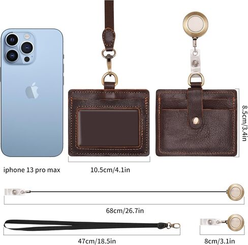 Wonderpool Leather Horizontal Badge Holder with Detachable Neck Lanyard and Retractable Badge Reel Clip, Card Slots Case ID Card Holder for ID Badges Card and Driver Licence (Black) in Saudi Arabia