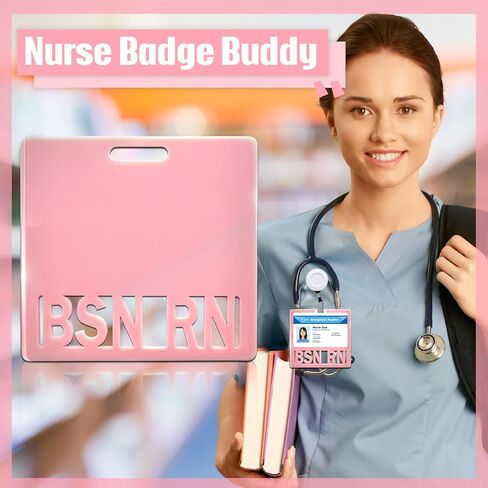 RN Badge Buddy Nurse Name Badge Horizontal Badge Identification Tags Morandi Color Badge Buddy for RN Nurse (Pink RN) in Kuwait