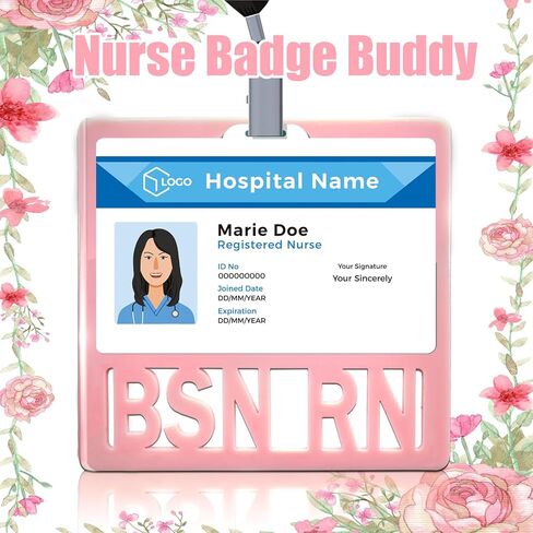 RN Badge Buddy Nurse Name Badge Horizontal Badge Identification Tags Morandi Color Badge Buddy for RN Nurse (Pink RN) in Kuwait