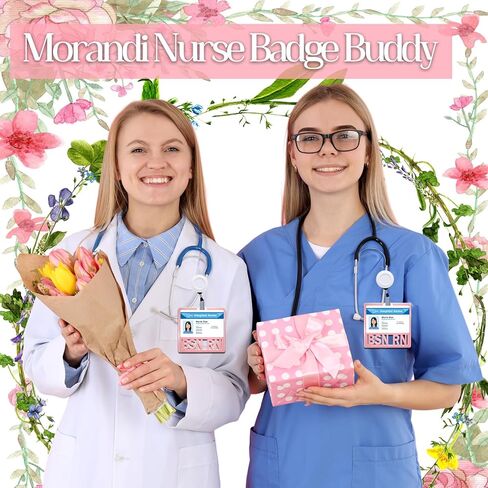 RN Badge Buddy Nurse Name Badge Horizontal Badge Identification Tags Morandi Color Badge Buddy for RN Nurse (Pink RN) in Kuwait