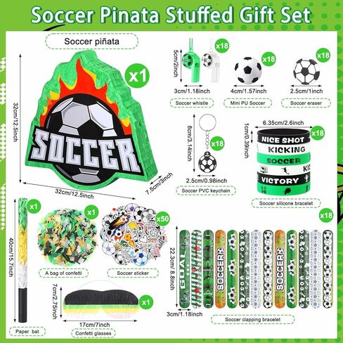 162 Pcs Soccer Piñata Soccer Party Favors with Blindfold Confetti Bat Mini Stress Balls Keychains Wristbands Whistles Eraser Slap Bracelet Stickers Sports Piñata Birthday Party Decorations in Kuwait