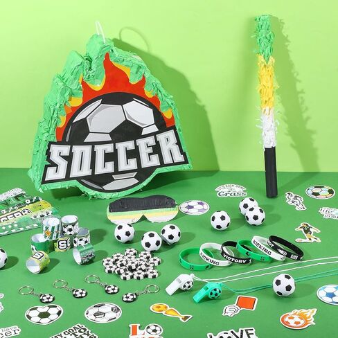 162 Pcs Soccer Piñata Soccer Party Favors with Blindfold Confetti Bat Mini Stress Balls Keychains Wristbands Whistles Eraser Slap Bracelet Stickers Sports Piñata Birthday Party Decorations in Kuwait