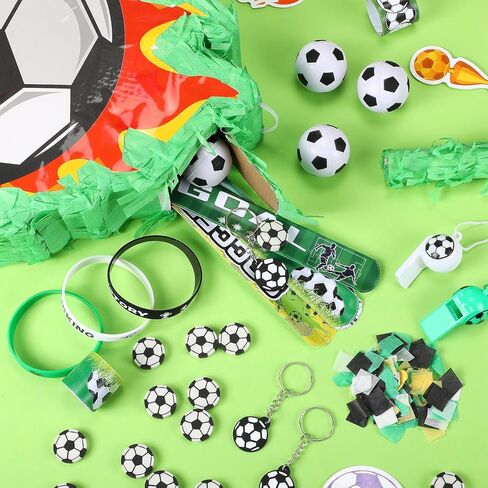162 Pcs Soccer Piñata Soccer Party Favors with Blindfold Confetti Bat Mini Stress Balls Keychains Wristbands Whistles Eraser Slap Bracelet Stickers Sports Piñata Birthday Party Decorations in Kuwait