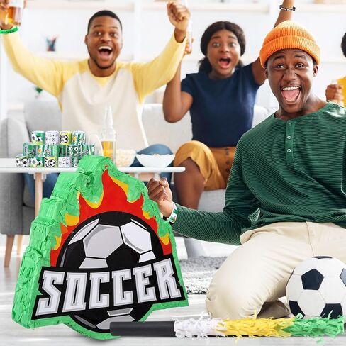 162 Pcs Soccer Piñata Soccer Party Favors with Blindfold Confetti Bat Mini Stress Balls Keychains Wristbands Whistles Eraser Slap Bracelet Stickers Sports Piñata Birthday Party Decorations in Kuwait