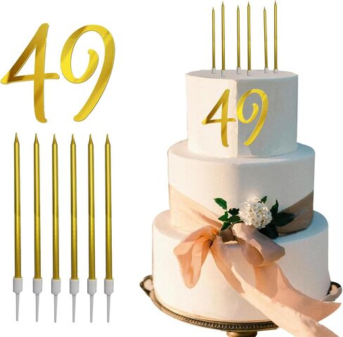 8 PCS Birthday Candles Cake Toppers Gold Glitter Happy Birthday Cake Toppers 49th Birthday Cupcake Toppers 49st Birthday Decorations for Boys Girls Women Men Wedding Anniversary Party Favors in Saudi Arabia