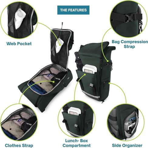 torch 35L Travel Backpack For Men Women - Carry On Flight Approved Bag Fits 15 Inch Laptop, Expandable Luggage Backpack with Rain Cover - Dinam (Black) in Saudi Arabia