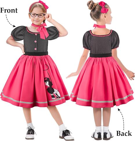 Kids 50s Poodle Skirt for Girls Sock Hop Outfits 1950s Costume with Accessories for Easter Party 3-9Y in Saudi Arabia