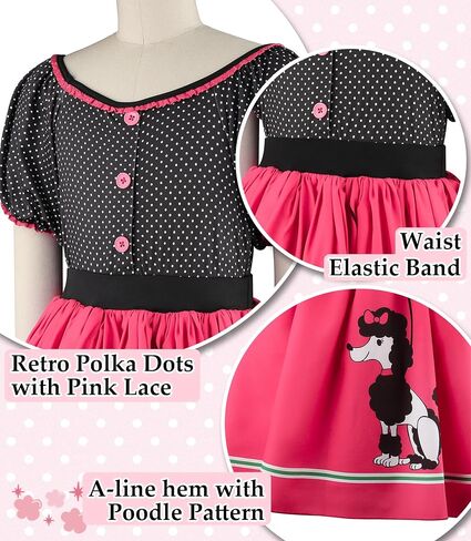 Kids 50s Poodle Skirt for Girls Sock Hop Outfits 1950s Costume with Accessories for Easter Party 3-9Y in Saudi Arabia
