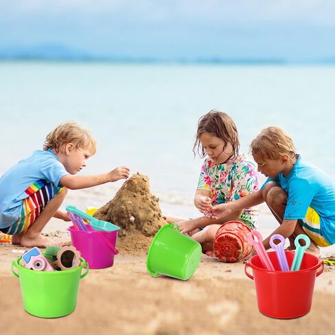 Leitee 50 Pieces Mini Plastic Sand Bucket for Kids 6.3 Inch Colored Small Beach Pail for Toddlers Summer Beach Toys Party Favors and Prize(Classic) in Saudi Arabia