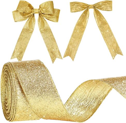 Wired Ribbon 2 Inch Two-Tone Glitter Crinkled Ribbon with Metallic Edge for Gift Wrapping Bow Making Wreaths Garland Valentine‘s Day Wedding Decorations 20 Yards (Gold) in Saudi Arabia