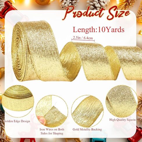 Wired Ribbon 2 Inch Two-Tone Glitter Crinkled Ribbon with Metallic Edge for Gift Wrapping Bow Making Wreaths Garland Valentine‘s Day Wedding Decorations 20 Yards (Gold) in Saudi Arabia