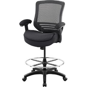 Drafting Chair Mesh Computer Tall Office Chair, Standing Desk Stool with Lumbar Support Pillow, Height Adjustable Armrest and Adjustable Foot Ring (LBS-2810D, Black)