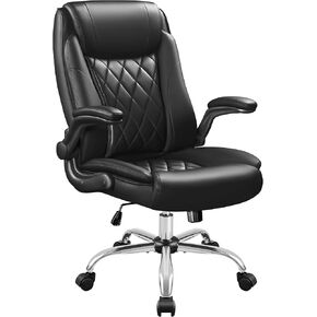 Shahoo Executive Office Chair, Ergonomic High Back with Adjustable Flip-up Armrest, Swivel Leather-Papped Seats with Lumbar Support, White