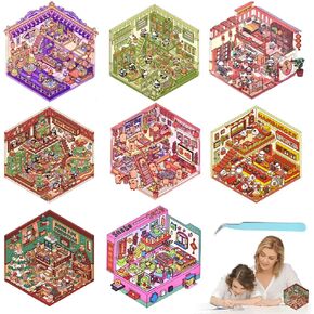 2Pack Large 3D Sticker Scene 3D House Stickers with Tweezers Suitable for Adults and Children to Relieve Stress，Creative and Cute Supermarket Stickers Valentine's Day Gift