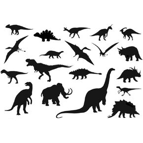 2 Packs of 19 Jurassic Dinosaur Silhouette Stickers (38 in Total) - T-Rex Stickers - Boys Room Décor (Black)