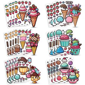24 Make A Ice Cream Stickers for Kids - - Create and Decorate Your Own Ice Cream Stickers Assorted Toppings Like Fruit, Candy, and More! Easy to Use, No Mess - Great Party Favor & Rainy Day Activity