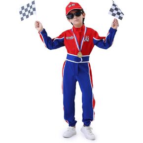 Kids Racing Suit Costume Toddler and Boys Race Car Driver Jumpsuit, Dress Up & Pretend Play, Ages 3-12