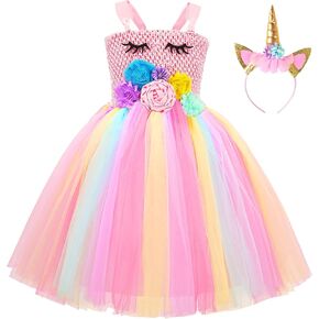 Tyhtym Unicorn Tutu Costume Little Girl Princess Dress Rainbow Tulle Birthday Party Dance Fancy Handmade Hand