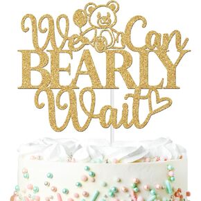 Bear Theme We Can Bearly Wait Cake Topper,Newborn Baby Decoration, Welcome Baby Cake Topper, Gender Reveal/Baby Shower Party Decorations Supplies