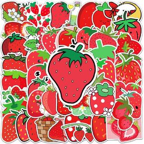 50pcs Strawberry Stickers Waterproof Vinyl Decals for Water Bottle,Skateboard,Guitar,Phone,Computer,Diary Notebooks,Cute Cartoon Expression Strawberry Stickers for Kids,Girls
