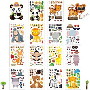 28 Safari Animal Make-a-Face Sticker Sheets for Kids, Mix and Match Your Own Stickers, Cute Fun Kids Crafts, Classroom Activities Jungle & Zoo Party Favors Goodie Bags Stuffers