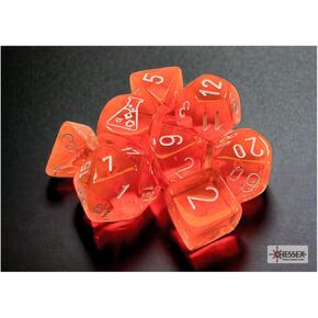 Neon Orange Translucent Dice with White Numbers 7+1 Dice Set 16mm (5/8in) Chessex