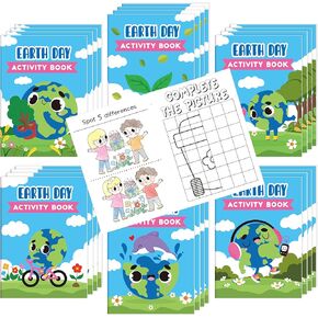 كتب أنشطة يوم الأرض للأطفال - 24pcs إنقاذ ألعاب Earth Mini Coloring Book مجموعة متاهات بالسكان Word Searr