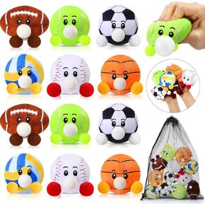 HyDren 12 Pcs Mini Stuffed Plush Stress Balls Bulk 3.15 Inch Easter Basket Stuffers Sport Ball Toy Sensory Squeeze Football Soccer Basketball for Easter Egg Hunt Games Party Favor Anxiety Relief