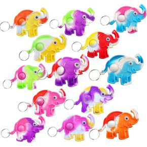24 Packs Bulk Elephant Mini Pop Fidget Key Chain，Boys Girls Kids Birthday Party Favors Supplies Student Prizes Gifts