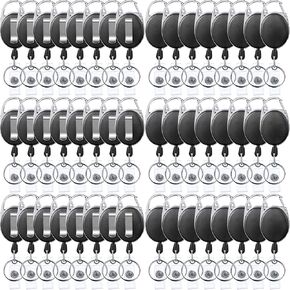 100 Packs Retractable Badge Holders Heavy Duty Badge Reels with Belt Clip and Key Ring, Black Retractable Card Holder Bulk Key Chain ID Clip for Office Worker Employee Nurse