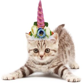 Balacoo 2 Pcs Halloween Cat Unicorn Hats with Ear Hole, Halloween Cat Costume, Cat Unicorn Costume Accessory for Cosplay, Dog Unicorn Hat for Small Puppy Kitten